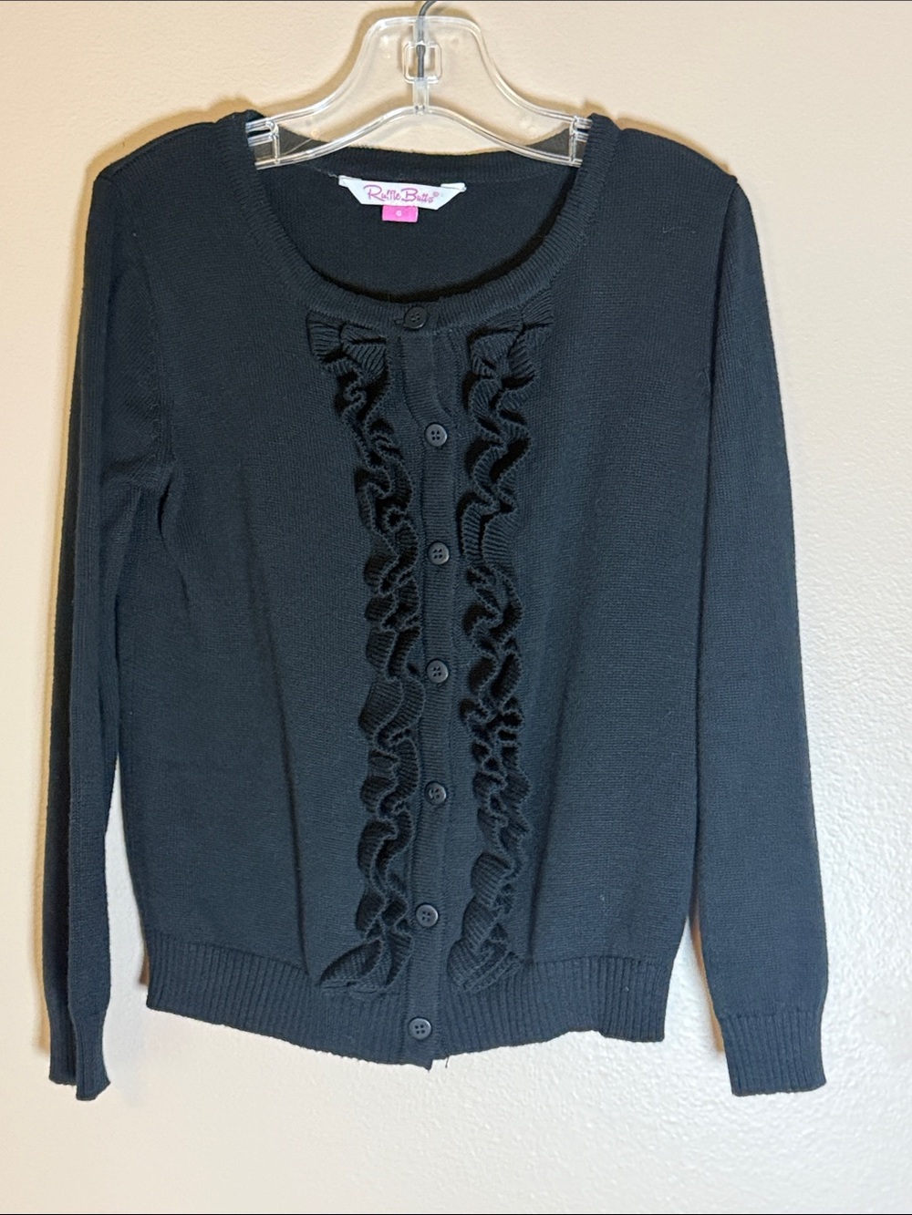 Ruffle Butts Black Ruffled Cardigan Long Sleeve Sweater Girls 6